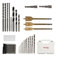 Набор сверл комбинированный, сверла по металлу 1-6.5 мм, бетону 4-8 мм, дереву 4-10 мм, перовые 16,22,25 мм, биты 20 шт, адаптер, головки 2 шт, зенковка, 50 предметов Pro Matrix купить в Москве с доставкой по всей России | ProtosMarket.ru
