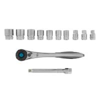 Набор торцевых головок, трещотка 120 зубьев, 3/8", CrV, 12 предметов Gross