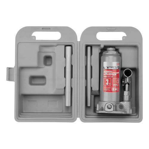 Домкрат гидравлический бутылочный, 3 т, высота подъема 194-372 мм, в пластиковый кейсе Matrix купить в Москве с доставкой по всей России | ProtosMarket.ru