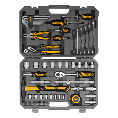 Набор инструментов, 1/2", 1/4", CrV, S2, пластиковый кейс, 64 предмета Denzel по ценам производителя в Казани с доставкой по всей России