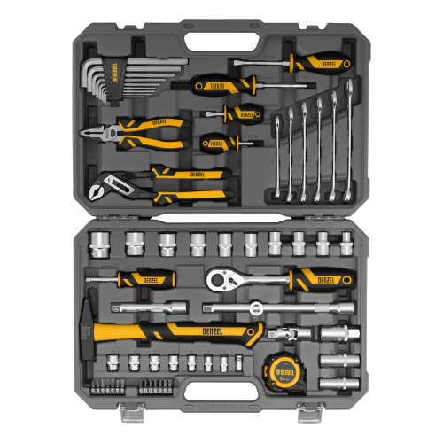 Набор инструментов, 1/2", 1/4", CrV, S2, пластиковый кейс, 64 предмета Denzel по ценам производителя в Казани с доставкой по всей России