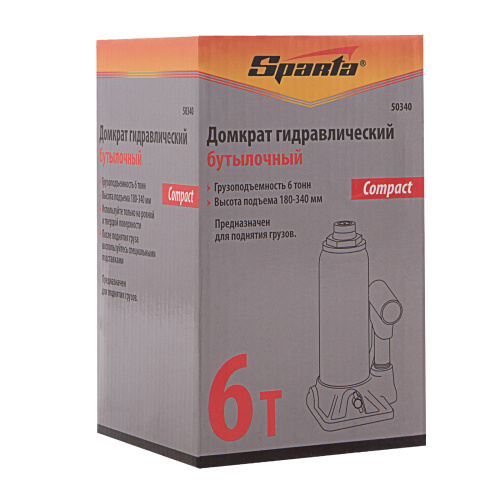Домкрат гидравлический бутылочный, 6 т, h подъема 180–340 мм Sparta Compact купить в Москве с доставкой по всей России | ProtosMarket.ru