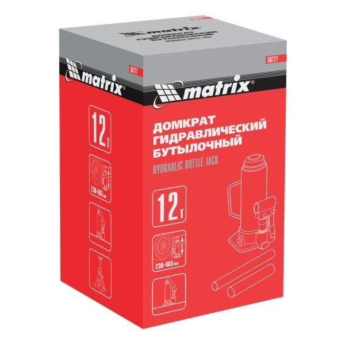 Домкрат гидравлический бутылочный, 12 т, высота подъема 230-465 мм Matrix купить в Москве с доставкой по всей России | ProtosMarket.ru