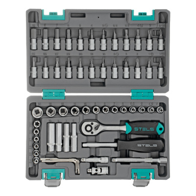 Набор инструментов, 1/4", CrV, пластиковый кейс 57 предметов Stels купить в Москве с доставкой по всей России | ProtosMarket.ru