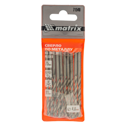 Сверло по металлу, 4 мм, полированное, HSS, 10 шт, цилиндрический хвостовик Matrix купить в Москве с доставкой по всей России | ProtosMarket.ru