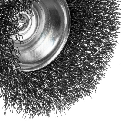 Щетка для дрели, 65 мм, Чашка, со шпилькой , нержавеющая витая проволока Denzel по ценам производителя в Казани с доставкой по всей России