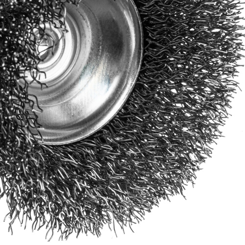 Щетка для дрели, 65 мм, Чашка, со шпилькой , нержавеющая витая проволока Denzel по ценам производителя в Казани с доставкой по всей России