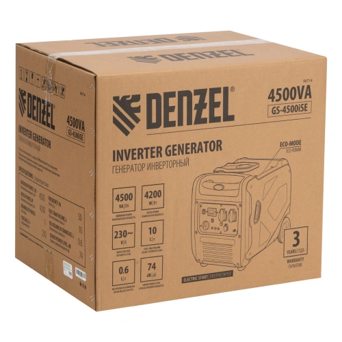 Генератор инверторный GS-4500iSE, 4,5 кВт, 230 В, закрытый корпус, электростартер Denzel по ценам производителя в Казани с доставкой по всей России