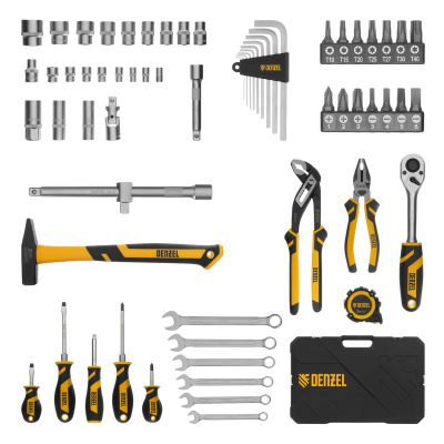 Набор инструментов, 1/2", 1/4", CrV, S2, пластиковый кейс, 64 предмета Denzel по ценам производителя в Казани с доставкой по всей России