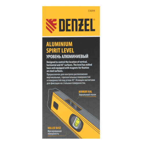 Уровень алюминиевый, магнит, фрезерованный, 3 глазка (1 зеркал.) 0,5 мм/м, 1200 мм Denzel купить в Москве с доставкой по всей России | ProtosMarket.ru
