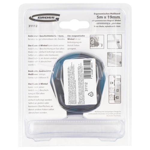 Рулетка "Schlagfest",5 м x 19 мм,магнитный обрезиненный зацеп,двусторонняя шкала,Нейлоновое покрытие,автоматическая фиксация Gross по ценам производителя в Казани с доставкой по всей России