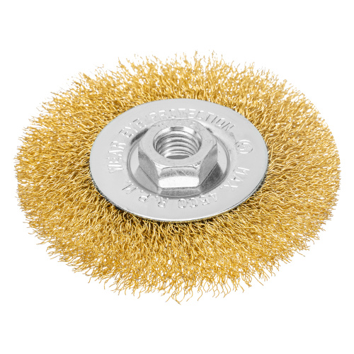 Щетка для УШМ, 100 мм, М14, плоская, латунированная витая проволока Matrix по ценам производителя в Казани с доставкой по всей России