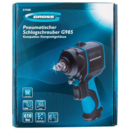 Гайковерт пневматический ударный G985, 1/2, Twin Hammer, 610 Нм, 9000 об/мин, композитный Gross купить в Москве с доставкой по всей России | ProtosMarket.ru