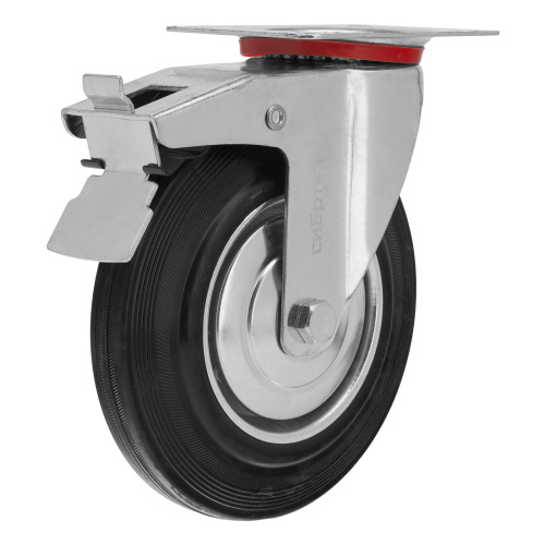 Колесо поворотное с тормозом D 160 мм, крепление  платформенное Сибртех купить в Москве с доставкой по всей России | ProtosMarket.ru