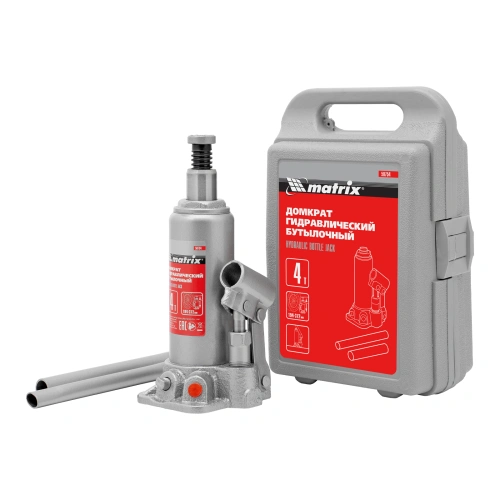 Домкрат гидравлический бутылочный, 4 т, высота подъема 194-372 мм, в пластиковый кейсе Matrix купить в Москве с доставкой по всей России | ProtosMarket.ru