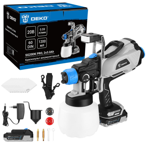 Краскопульт аккумуляторный DEKO SG20DK PRO, 20В, 1200 мл, 2x3.0Ач по ценам производителя в Казани с доставкой по всей России