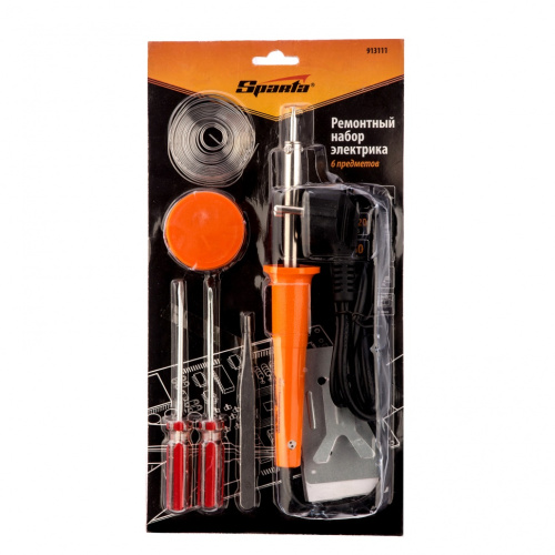Ремонтный набор электрика 7 предметов: паяльник 30 Вт, припой, флюс, две отвертки, пинцет, подставка Sparta купить в Москве с доставкой по всей России | ProtosMarket.ru
