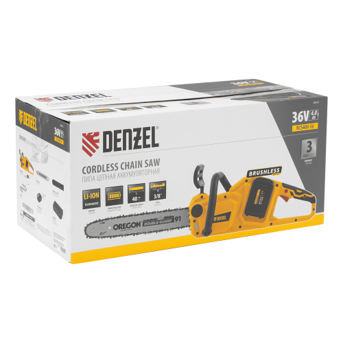 Цепная пила аккумуляторная бесщеточная RCS400-36, Li-ion, 36 В, 4 Ач, шина 400 мм Denzel купить в Москве с доставкой по всей России | ProtosMarket.ru