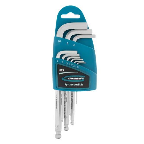 Набор ключей имбусовых HEX, 1.5-10 мм, S2, 9 шт, удлиненные с шаром, сатинированные Gross купить в Москве с доставкой по всей России | ProtosMarket.ru
