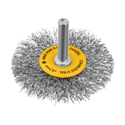 Щетка для дрели, 60 мм, Плоская, со шпилькой, нержавеющая витая проволока Denzel по ценам производителя в Казани с доставкой по всей России