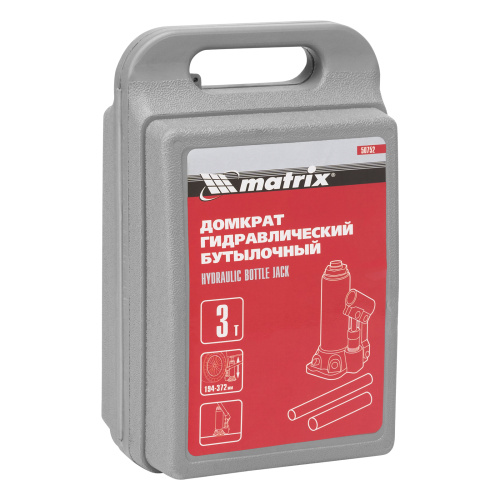 Домкрат гидравлический бутылочный, 3 т, высота подъема 194-372 мм, в пластиковый кейсе Matrix купить в Москве с доставкой по всей России | ProtosMarket.ru