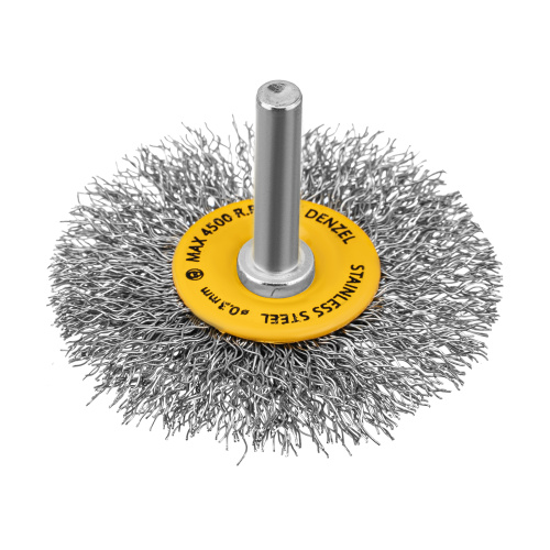 Щетка для дрели, 60 мм, Плоская, со шпилькой, нержавеющая витая проволока Denzel по ценам производителя в Казани с доставкой по всей России