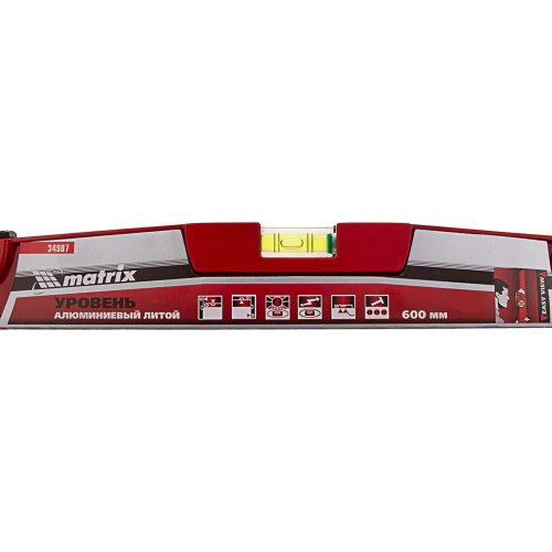 Уровень алюминиевый, 600 мм, литой, 2 глазка (1 фронтальный), ударная площадка Matrix купить в Москве с доставкой по всей России | ProtosMarket.ru