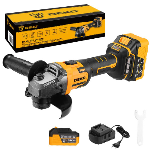 Углошлифовальная машина бесщеточная DEKO DKAG-125, 20В, 2*4.0Ач купить в Москве с доставкой по всей России | ProtosMarket.ru