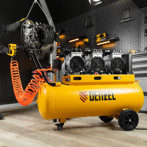Компрессор безмасляный, малошумный DLS 3300/100, 3300 Вт,3x1100, 100 л, 570 л/мин ,блок управления Denzel купить в Москве с доставкой по всей России | ProtosMarket.ru