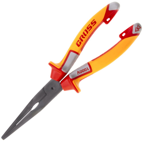 Длинногубцы прямые, диэлектрические рукоятки до 1000 В, трехкомпонентные рукоятки, 205 мм Gross купить в Москве с доставкой по всей России | ProtosMarket.ru