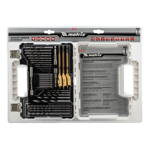 Набор сверл комбинированный, сверла по металлу 1-6.5 мм, бетону 4-8 мм, дереву 4-10 мм, перовые 16,22,25 мм, биты 20 шт, адаптер, головки 2 шт, зенковка, 50 предметов Pro Matrix купить в Москве с доставкой по всей России | ProtosMarket.ru
