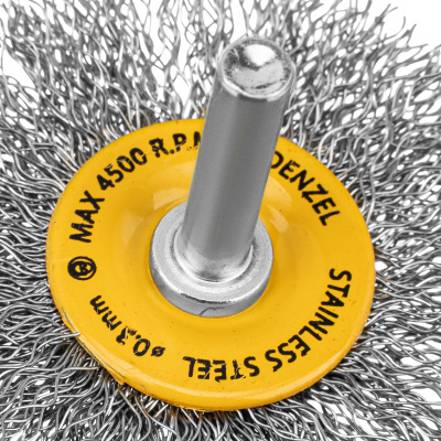 Щетка для дрели, 60 мм, Плоская, со шпилькой, нержавеющая витая проволока Denzel по ценам производителя в Казани с доставкой по всей России