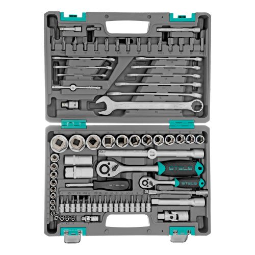 Набор инструментов, 1/2", 1/4", CrV, пластиковый кейс 82 предмета Stels купить в Москве с доставкой по всей России | ProtosMarket.ru