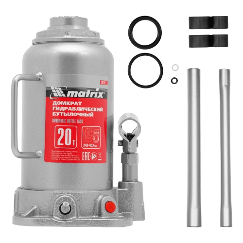 Домкрат гидравлический бутылочный, 20 т, высота подъема 242-452 мм Matrix купить в Москве с доставкой по всей России | ProtosMarket.ru