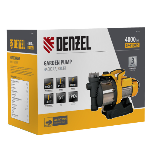 Садовый поверхностный насос GP1100SS, 1100 Вт, 4000 л/ч, подъем 45 м, пластик Denzel купить в Москве с доставкой по всей России | ProtosMarket.ru