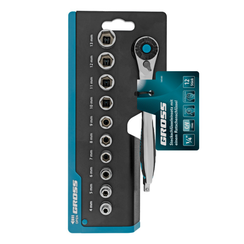 Набор торцевых головок, трещотка 120 зубьев, 1/4", CrV, 12 предметов Gross купить в Москве с доставкой по всей России | ProtosMarket.ru