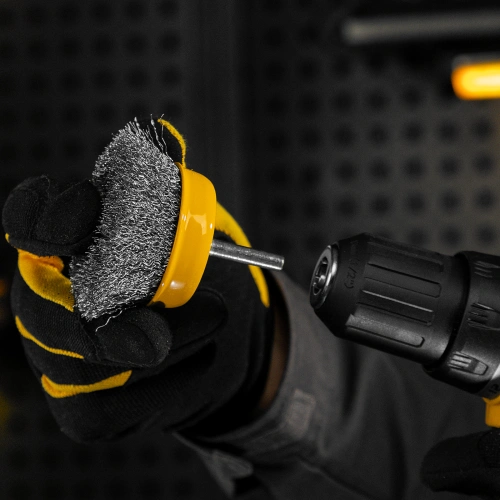 Щетка для дрели, 75 мм, Чашка, со шпилькой, нержавеющая витая проволока Denzel по ценам производителя в Казани с доставкой по всей России