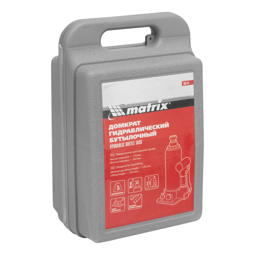 Домкрат гидравлический бутылочный, 3 т, h подъема 178-343 мм, в пластиковом кейсе Matrix купить в Москве с доставкой по всей России | ProtosMarket.ru