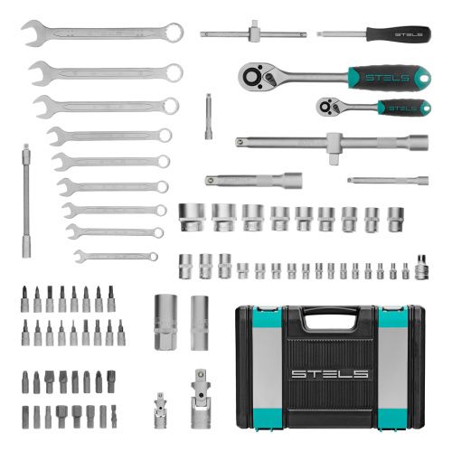 Набор инструментов, 1/2", 1/4", CrV, пластиковый кейс 82 предмета Stels купить в Москве с доставкой по всей России | ProtosMarket.ru