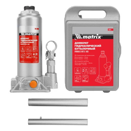 Домкрат гидравлический бутылочный, 4 т, h подъема 194-372 мм, в пластиковом кейсе Matrix по ценам производителя в Казани с доставкой по всей России