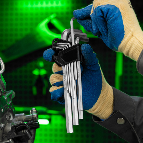 Набор ключей имбусовых, HEX, 2-12 мм, CrV, 9 шт., удлиненные Сибртех купить в Москве с доставкой по всей России | ProtosMarket.ru