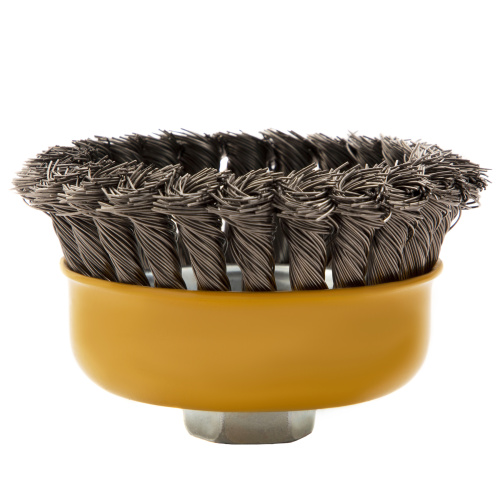 Щетка для УШМ, 100 мм, "Чашка", крученая нержавеющая проволока 0.5 мм, М14 Denzel купить в Москве с доставкой по всей России | ProtosMarket.ru