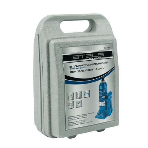 Домкрат гидравлический бутылочный, 2 т, H подъема 181-345 мм, в пластиковый кейсе, Stels купить в Москве с доставкой по всей России | ProtosMarket.ru