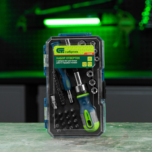 Отвертки реверсивные с набором бит и торцевыми головками, 41 шт, CrV Сибртех купить в Москве с доставкой по всей России | ProtosMarket.ru