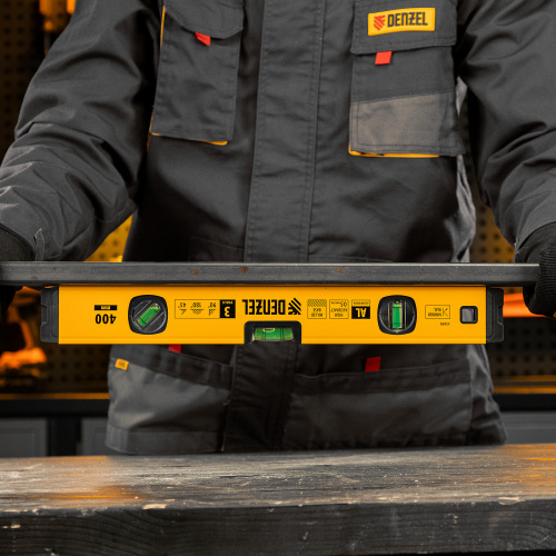 Уровень алюминиевый, магнит., фрезерованный, 3 глазка (1 зеркал.) 0,5 мм/м, 400 мм Denzel по ценам производителя в Казани с доставкой по всей России