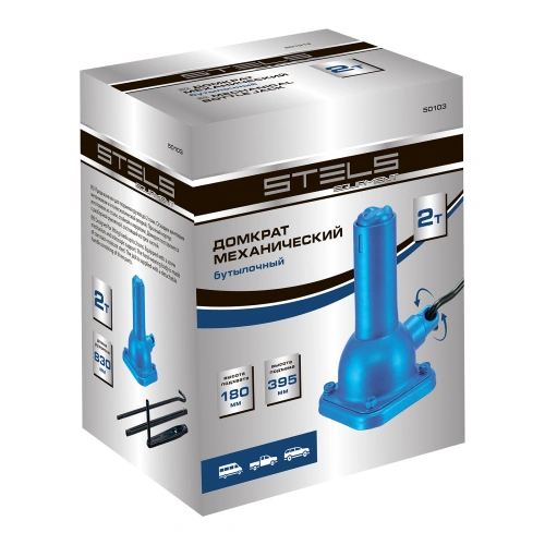 Домкрат механический бутылочный, 2 т, h подъема 180-395 мм, 2 части (домкрат, ручка) Stels купить в Москве с доставкой по всей России | ProtosMarket.ru