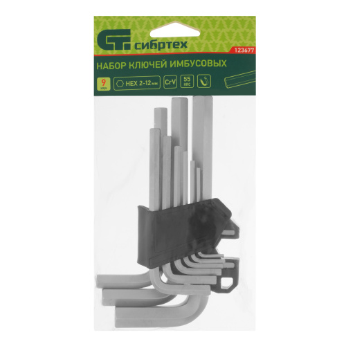 Набор ключей имбусовых, HEX, 2-12 мм, CrV, 9 шт. Сибртех купить в Москве с доставкой по всей России | ProtosMarket.ru
