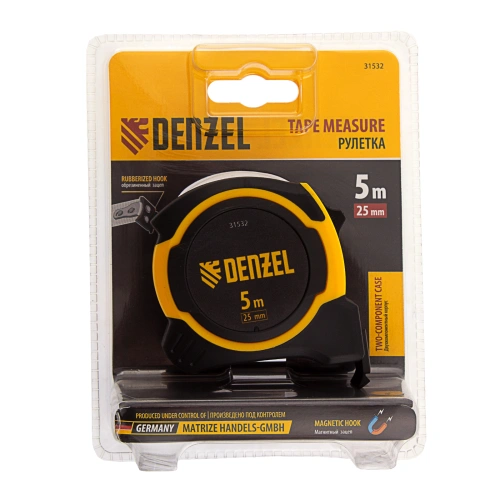 Рулетка 5м х 25мм, двухкомп. корпус, магнитный обрезиненный зацеп Denzel по ценам производителя в Казани с доставкой по всей России