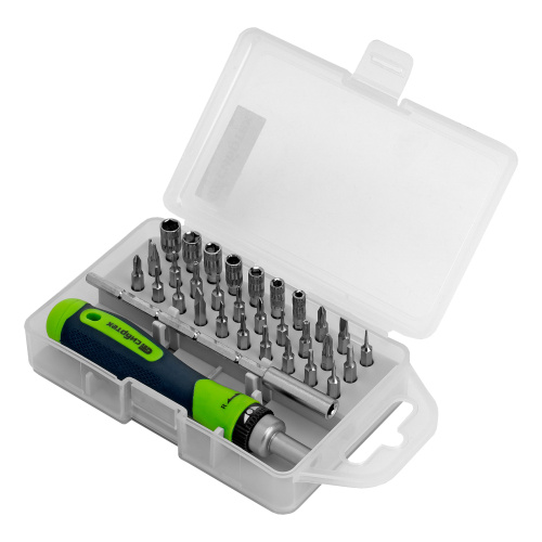Отвертка реверсивная для точных работ с набором бит и торцевых головок, 32 предмета, CrV Сибртех купить в Москве с доставкой по всей России | ProtosMarket.ru