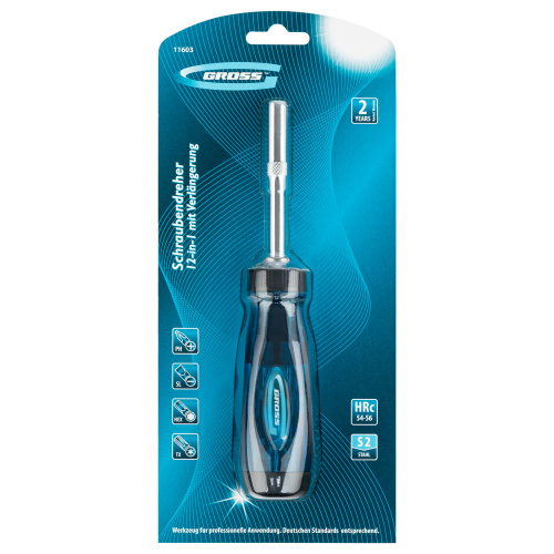 Отвертка реверсивная с удлинителем, трещотка 72 зуба, 12 шт, сталь S2 Gross купить в Москве с доставкой по всей России | ProtosMarket.ru